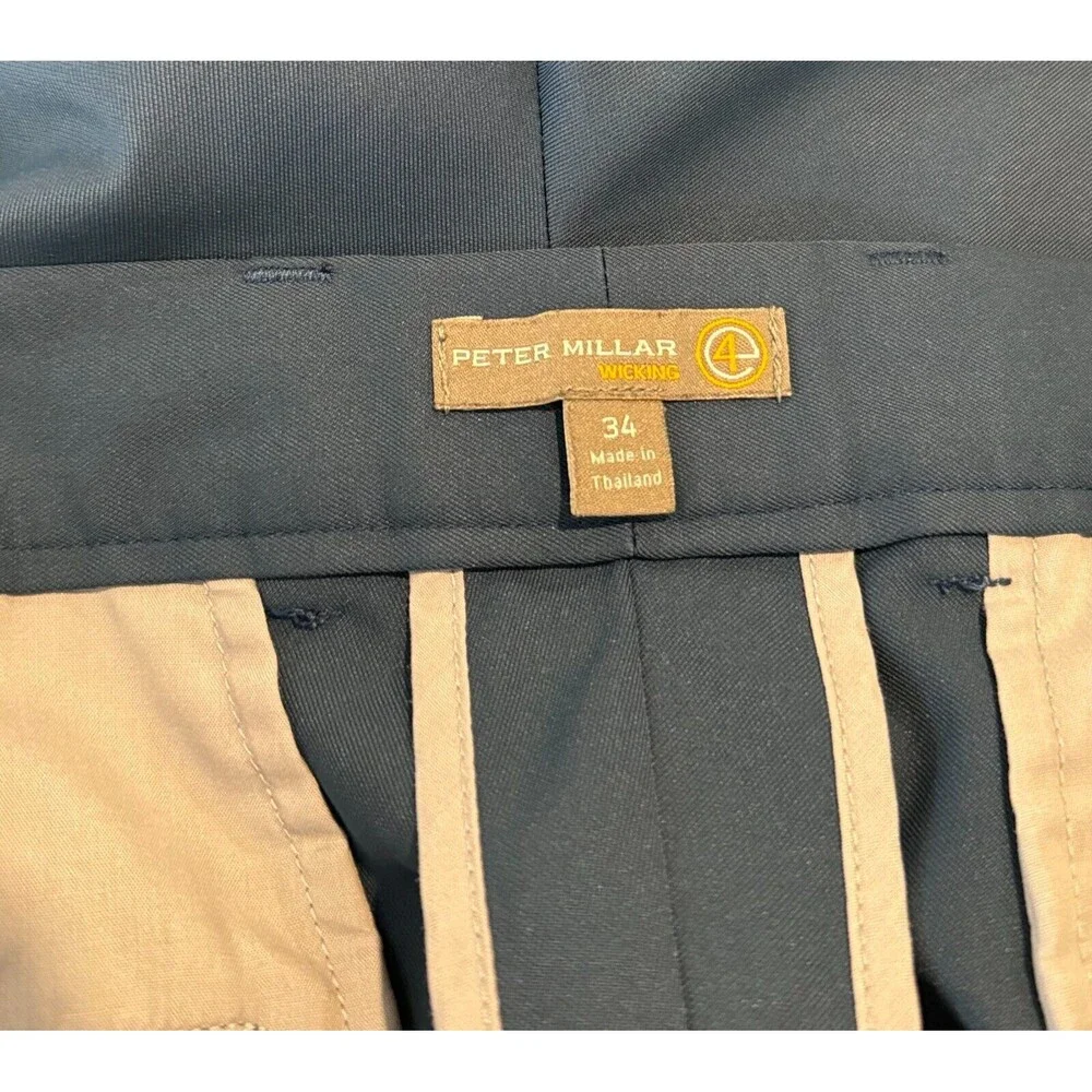 Peter Millar Wicking Men Shorts Blue Chino Crown Sport Golf Performance Size 34